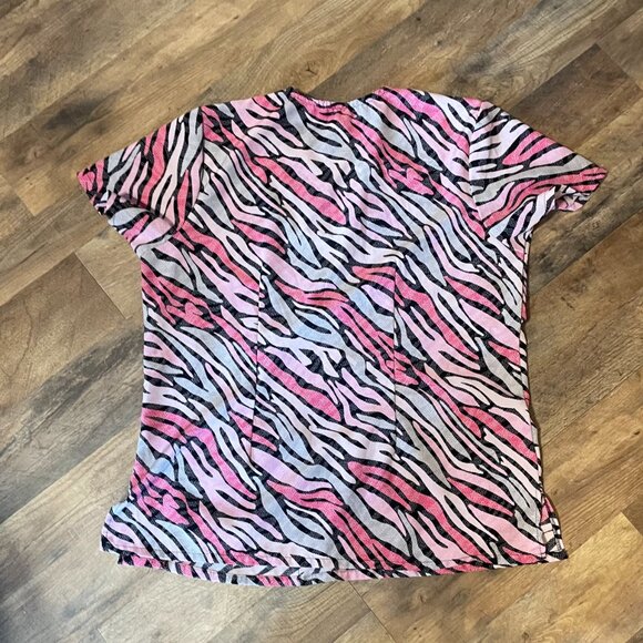DIVINE STRETCH Pink Zebra Print Scrub Top - Picture 3 of 3